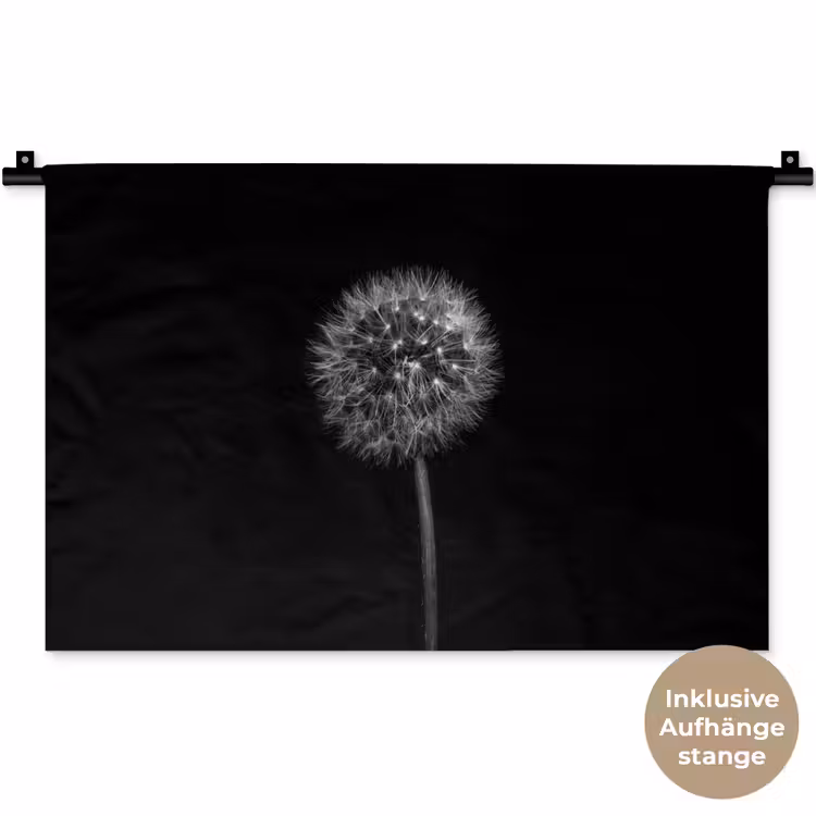 Paardenbloem - Zwart - Bloemen - Botanisch Wandkleed katoen klein -t3d_DE