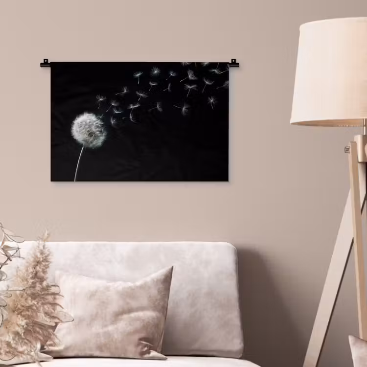 Paardenbloem - Zwart - Natuur Wandkleed katoen klein -sfeer4
