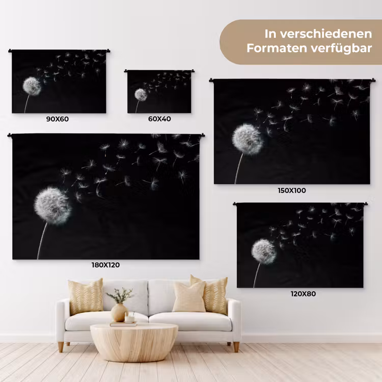Paardenbloem - Zwart - Natuur Wandkleed katoen klein -tsfeer8_DE
