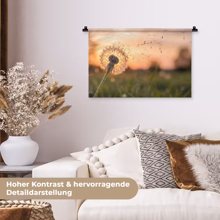Paardenbloem - Zonsondergang - Veld Wandkleed katoen klein -tsfeer1_DE