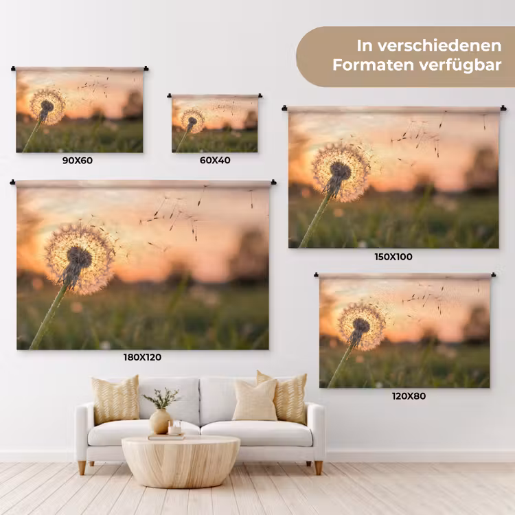 Paardenbloem - Zonsondergang - Veld Wandkleed katoen klein -tsfeer8_DE