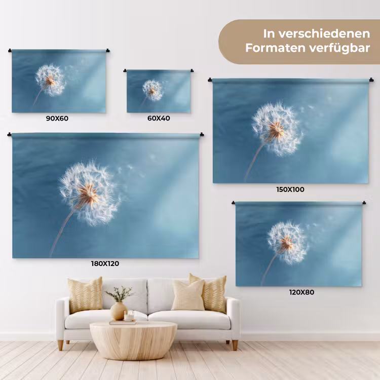 Paardenbloem - Wind - Blauw Wandkleed katoen klein -tsfeer8_DE