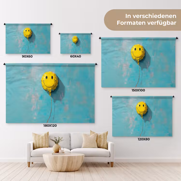 Ballon - Geel - Smiley Wandkleed katoen klein -tsfeer8_DE