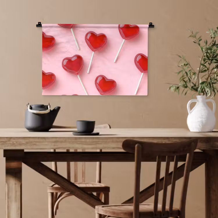 Lollies - Hartjes - Roze Wandkleed katoen klein -sfeer6