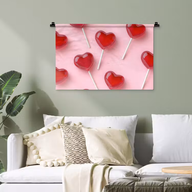Lollies - Hartjes - Roze Wandkleed katoen klein -sfeer7