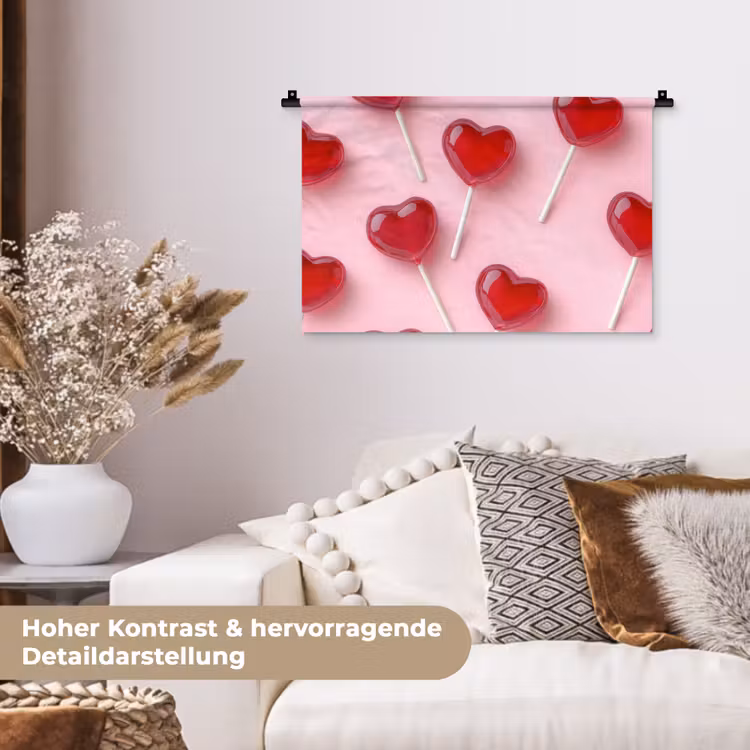 Lollies - Hartjes - Roze Wandkleed katoen klein -tsfeer1_DE