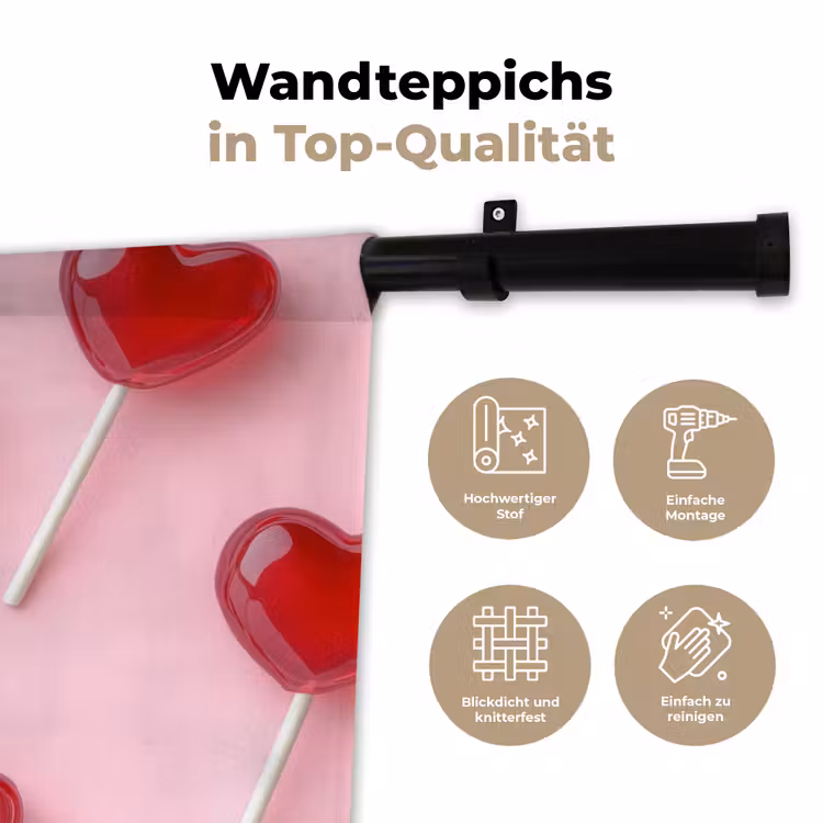 Lollies - Hartjes - Roze Wandkleed katoen klein -tsfeer2_DE