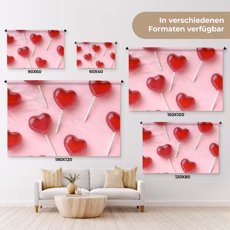 Lollies - Hartjes - Roze Wandkleed katoen klein -tsfeer8_DE