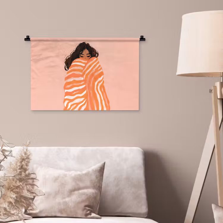 Meisje - Deken - Gestreept - Oranje Wandkleed katoen klein -sfeer4