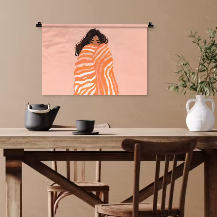 Meisje - Deken - Gestreept - Oranje Wandkleed katoen klein -sfeer6
