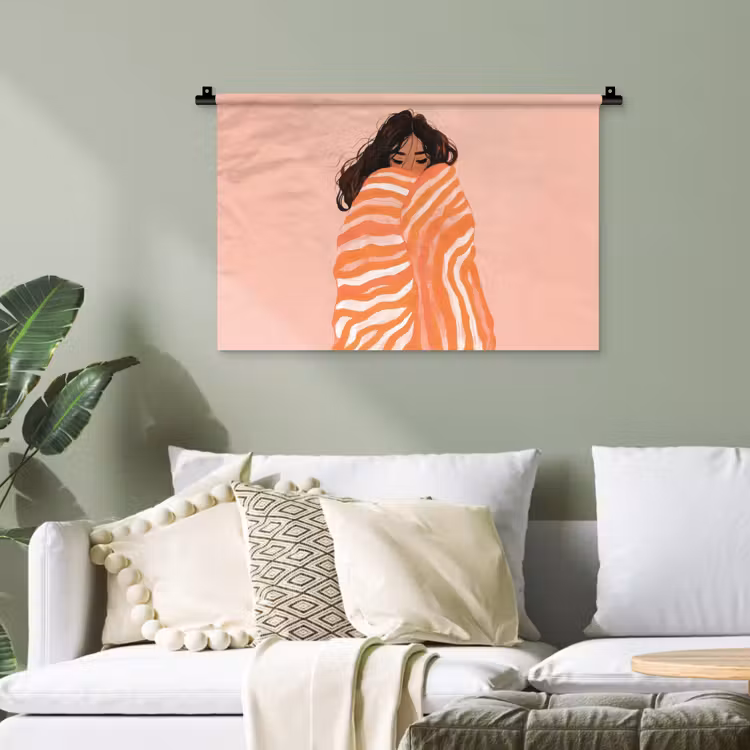 Meisje - Deken - Gestreept - Oranje Wandkleed katoen klein -sfeer7