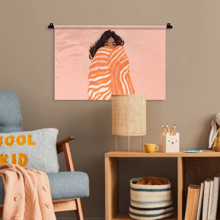 Meisje - Deken - Gestreept - Oranje Wandkleed katoen klein -wsfeer4_kind