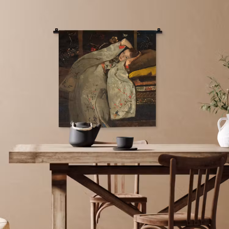 Meisje in witte kimono - Schilderij van George Hendrik Breitner Wandkleed katoen klein -sfeer6