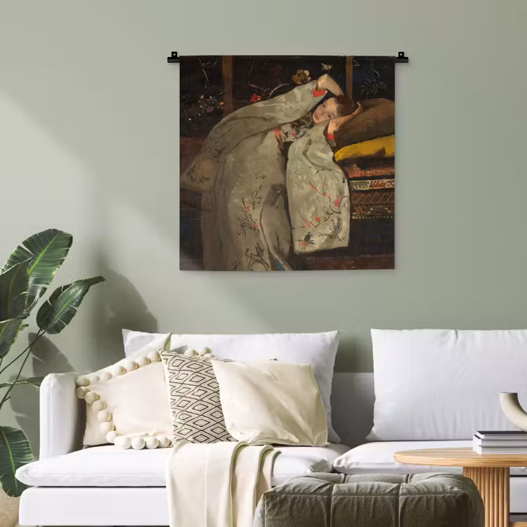 Meisje in witte kimono - Schilderij van George Hendrik Breitner Wandkleed katoen klein -sfeer7