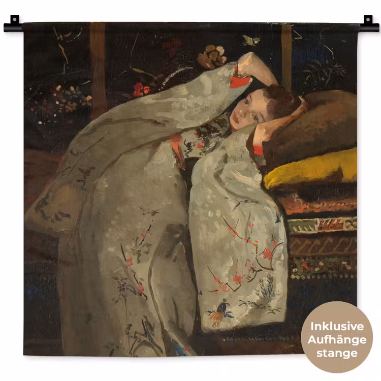 Meisje in witte kimono - Schilderij van George Hendrik Breitner Wandkleed katoen klein -t3d_DE