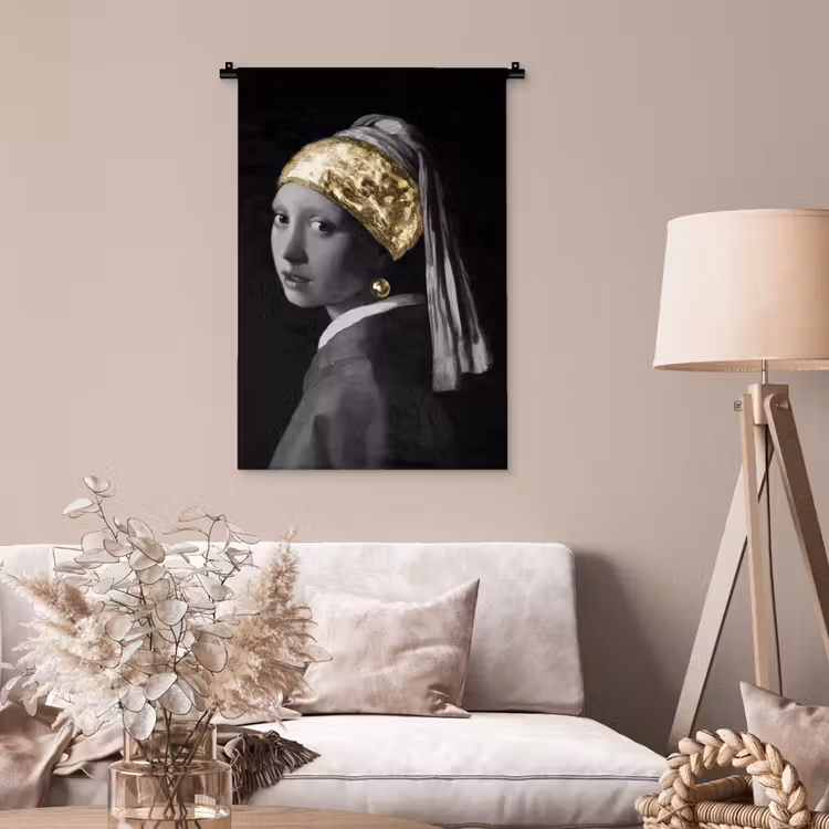 Meisje met de parel - Johannes Vermeer - Goud Wandkleed katoen klein -sfeer4