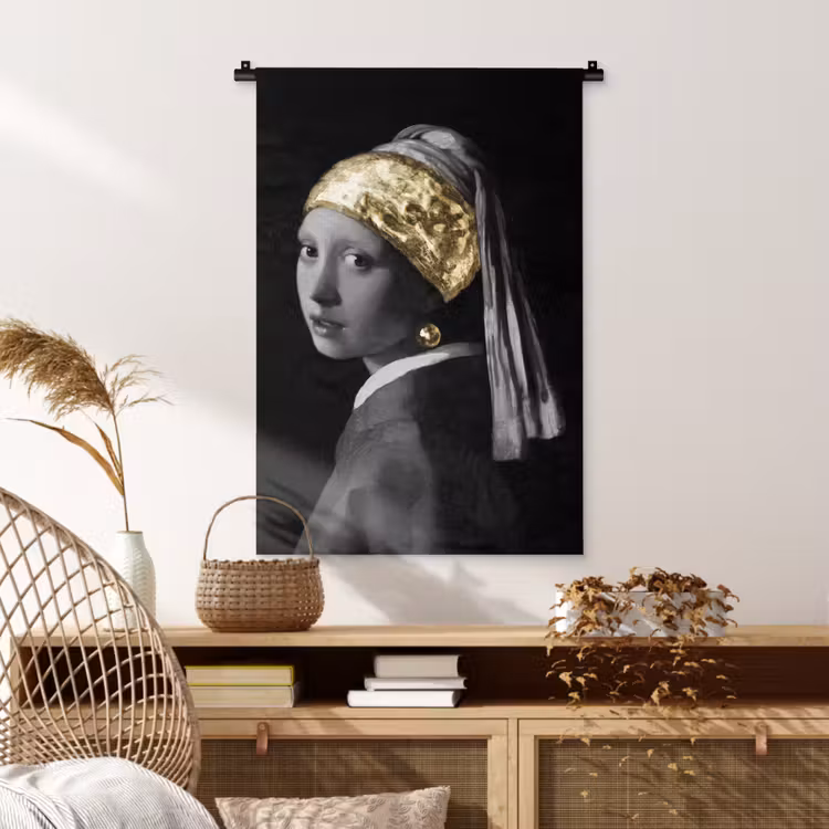 Meisje met de parel - Johannes Vermeer - Goud Wandkleed katoen klein -sfeer5