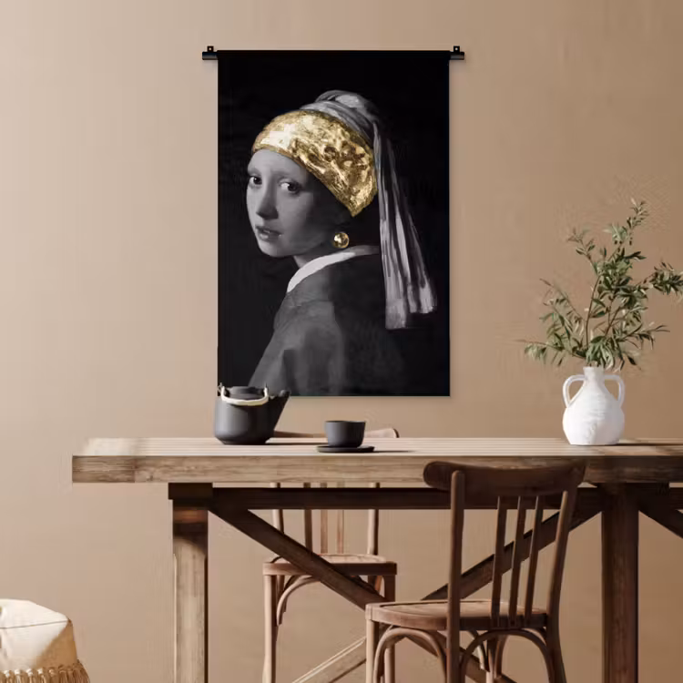 Meisje met de parel - Johannes Vermeer - Goud Wandkleed katoen klein -sfeer6