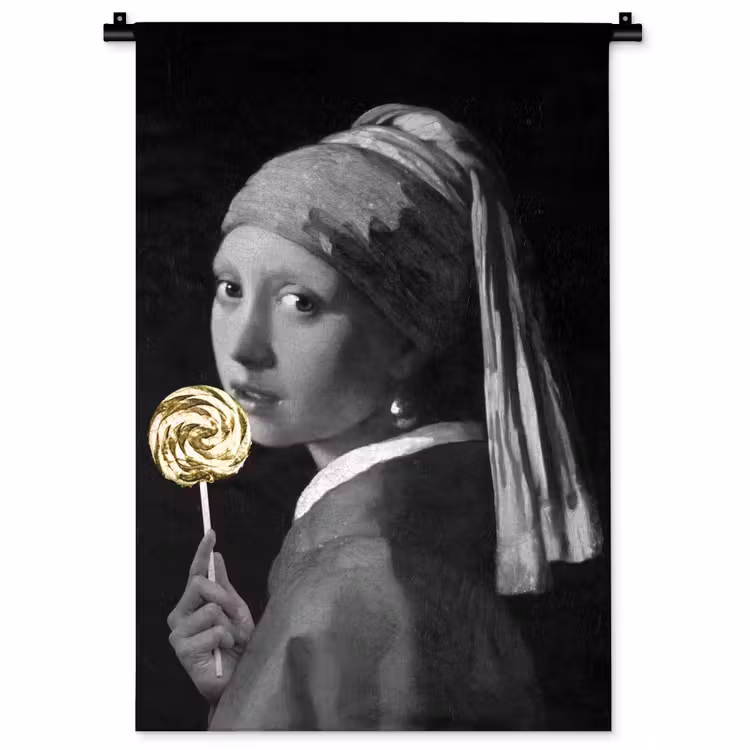Meisje met de parel - Johannes Vermeer - Lolly - Goud Wandkleed katoen klein -zz3d