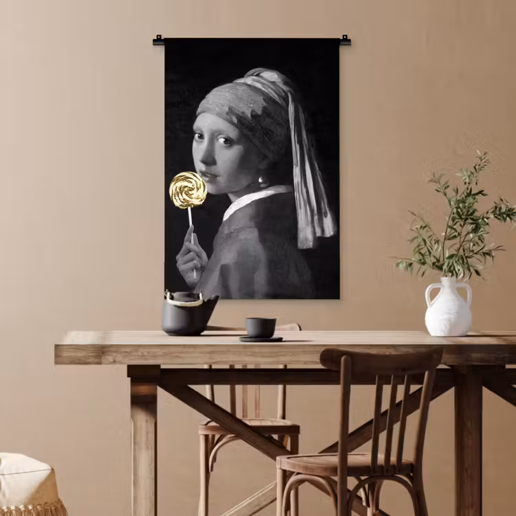 Meisje met de parel - Johannes Vermeer - Lolly - Goud Wandkleed katoen klein -sfeer6