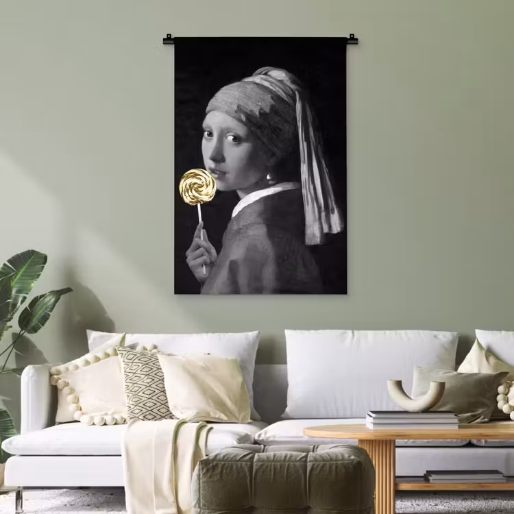 Meisje met de parel - Johannes Vermeer - Lolly - Goud Wandkleed katoen klein -sfeer7