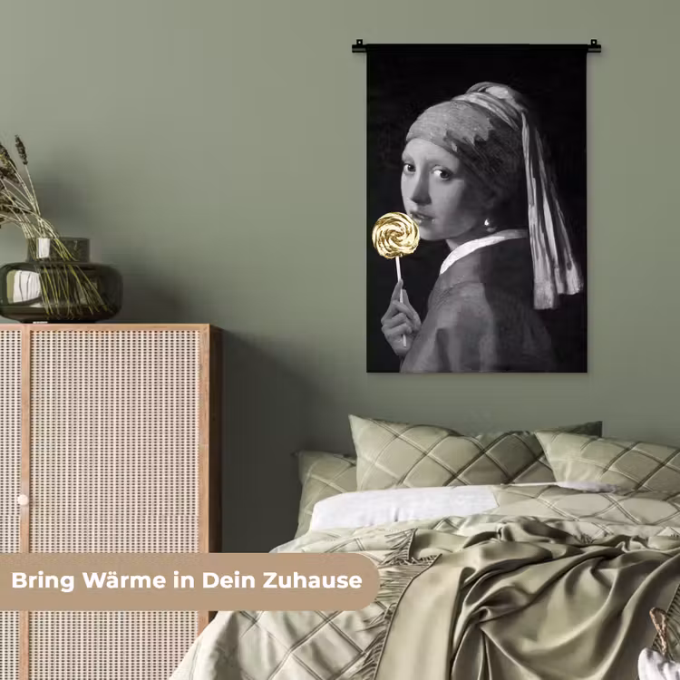 Meisje met de parel - Johannes Vermeer - Lolly - Goud Wandkleed katoen klein -tsfeer3_DE