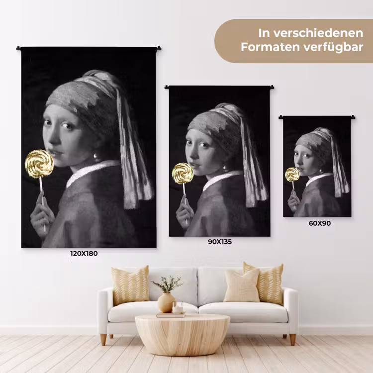 Meisje met de parel - Johannes Vermeer - Lolly - Goud Wandkleed katoen klein -tsfeer8_DE