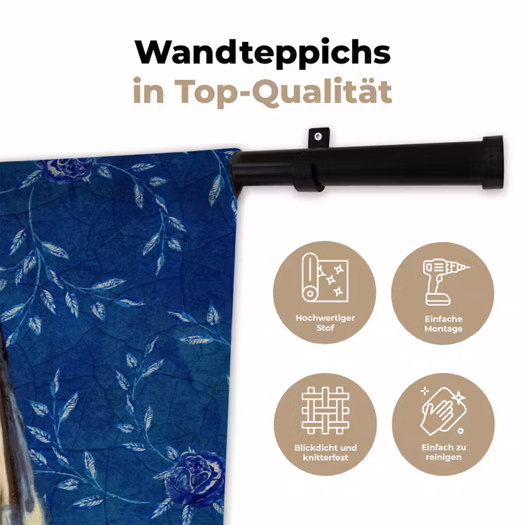 Meisje met de parel - Delfts blauw - Vermeer - Bloemen - Schilderij - Oude meesters Wandkleed katoen klein -tsfeer2_DE