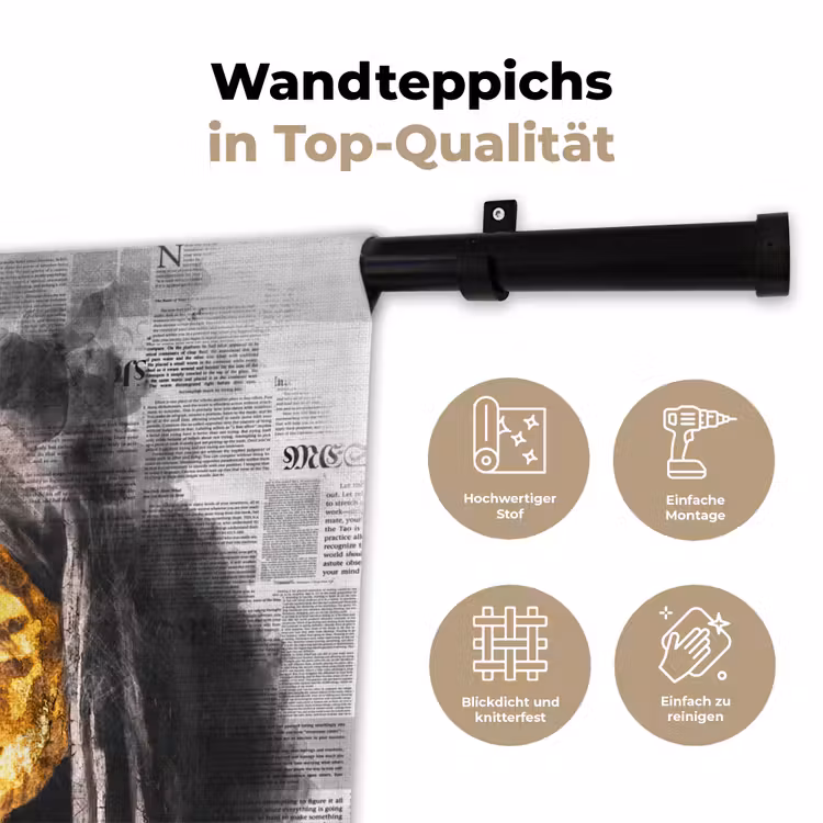 Meisje met de parel - Johannes Vermeer - Krant - Goud Wandkleed katoen klein -tsfeer2_DE