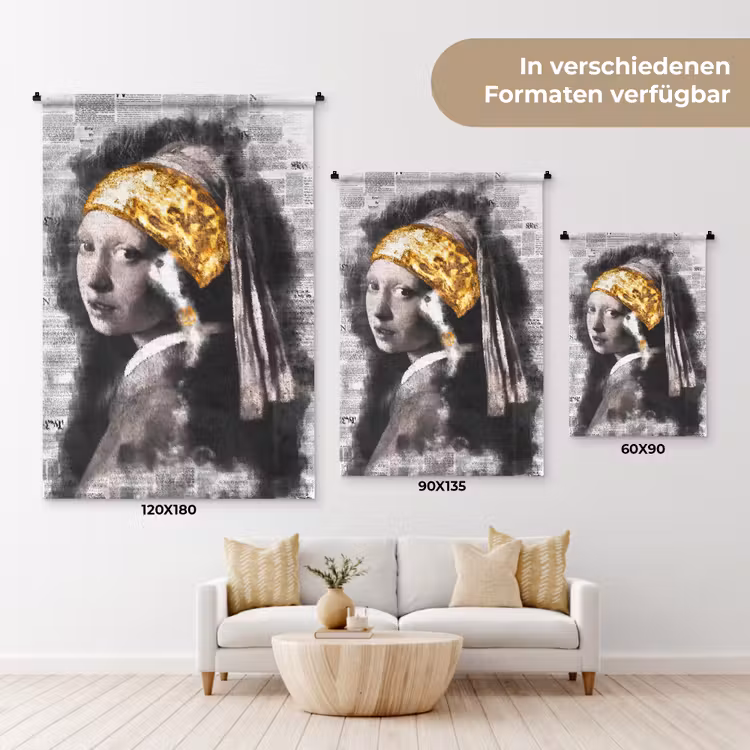 Meisje met de parel - Johannes Vermeer - Krant - Goud Wandkleed katoen klein -tsfeer8_DE