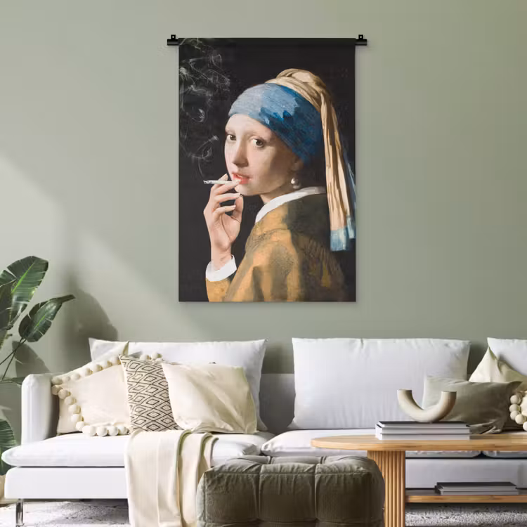 Meisje met de parel - Johannes Vermeer - Sigaretten Wandkleed katoen klein -sfeer7