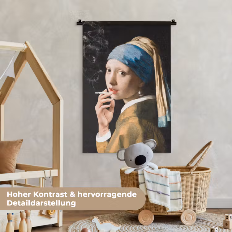 Meisje met de parel - Johannes Vermeer - Sigaretten Wandkleed katoen klein -xsfeer1_kind_DE