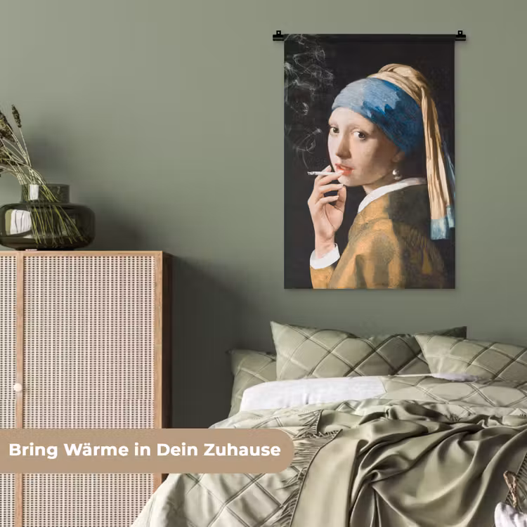 Meisje met de parel - Johannes Vermeer - Sigaretten Wandkleed katoen klein -tsfeer3_DE