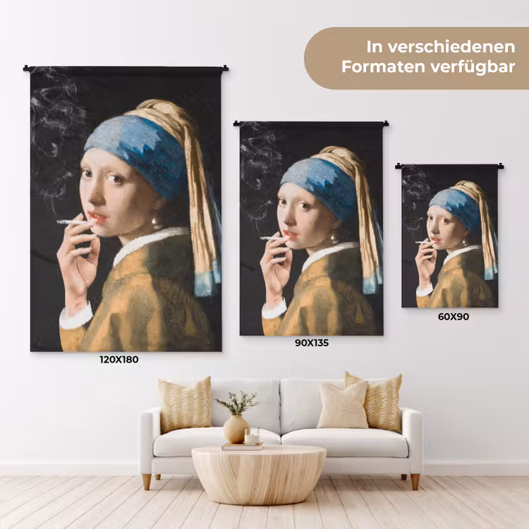 Meisje met de parel - Johannes Vermeer - Sigaretten Wandkleed katoen klein -tsfeer8_DE