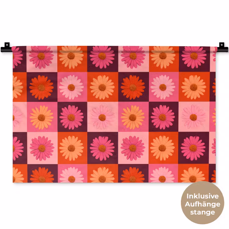 Madeliefjes - Dambord - Retro - Roze - Oranje Wandkleed katoen klein 269 -t3d_DE