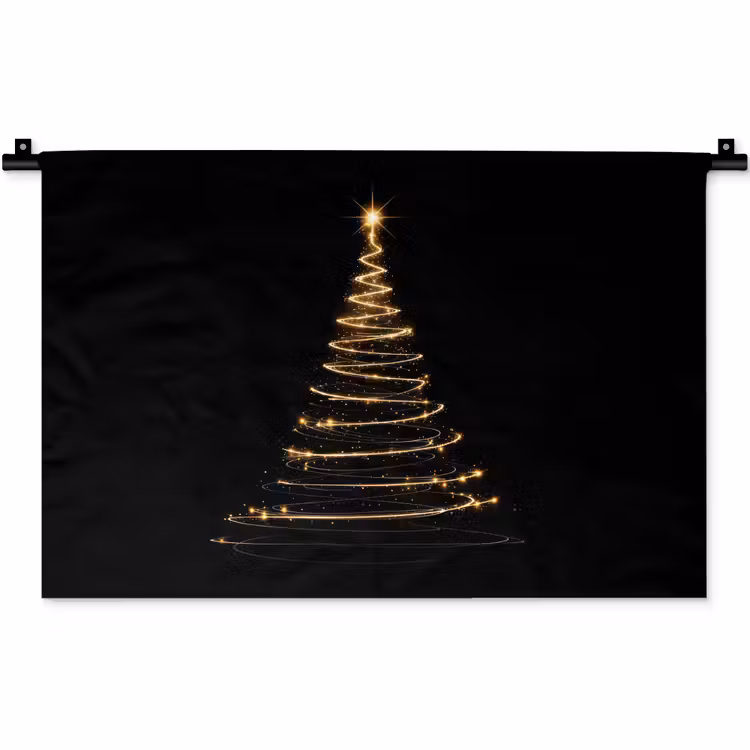 Magisch - Kerstboom - Lichtspiralen - Zwart Wandkleed katoen klein -zz3d