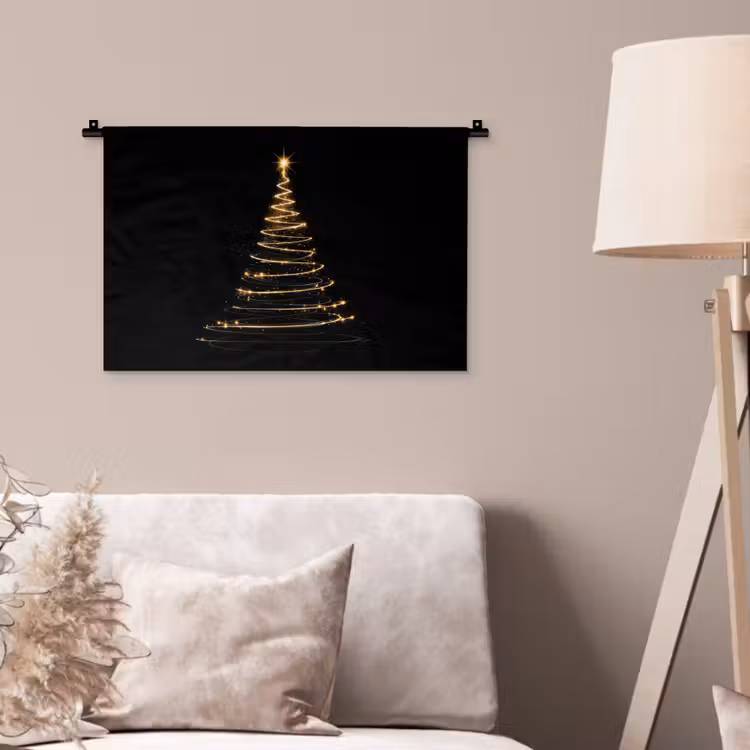 Magisch - Kerstboom - Lichtspiralen - Zwart Wandkleed katoen klein -sfeer4