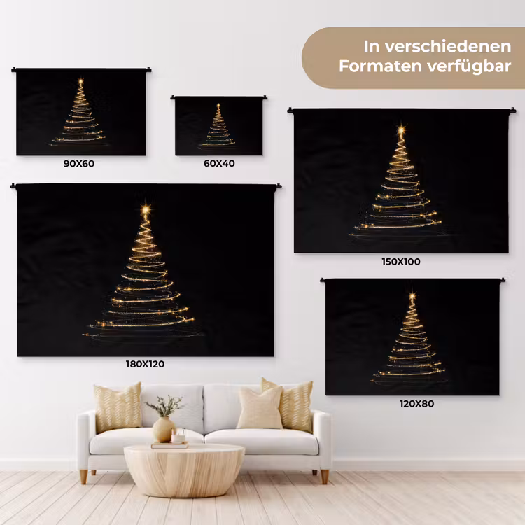 Magisch - Kerstboom - Lichtspiralen - Zwart Wandkleed katoen klein -tsfeer8_DE