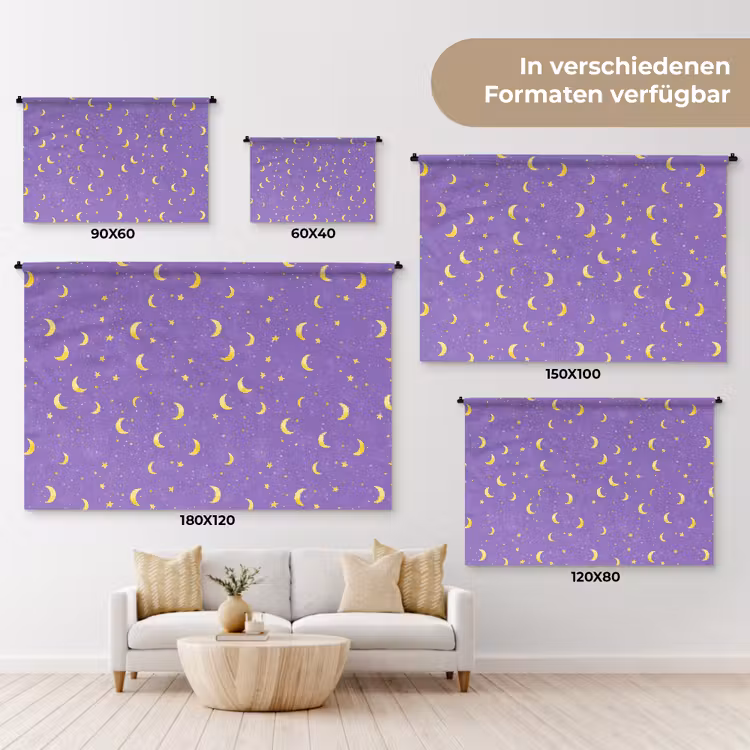 Manen - Sterren - Paars Wandkleed katoen klein 269 -tsfeer8_DE
