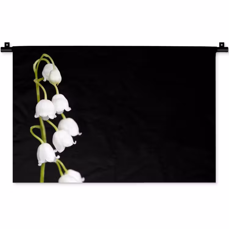Lelietjes van dalen - Bloemen - Zwart - Flora Wandkleed katoen klein -zz3d