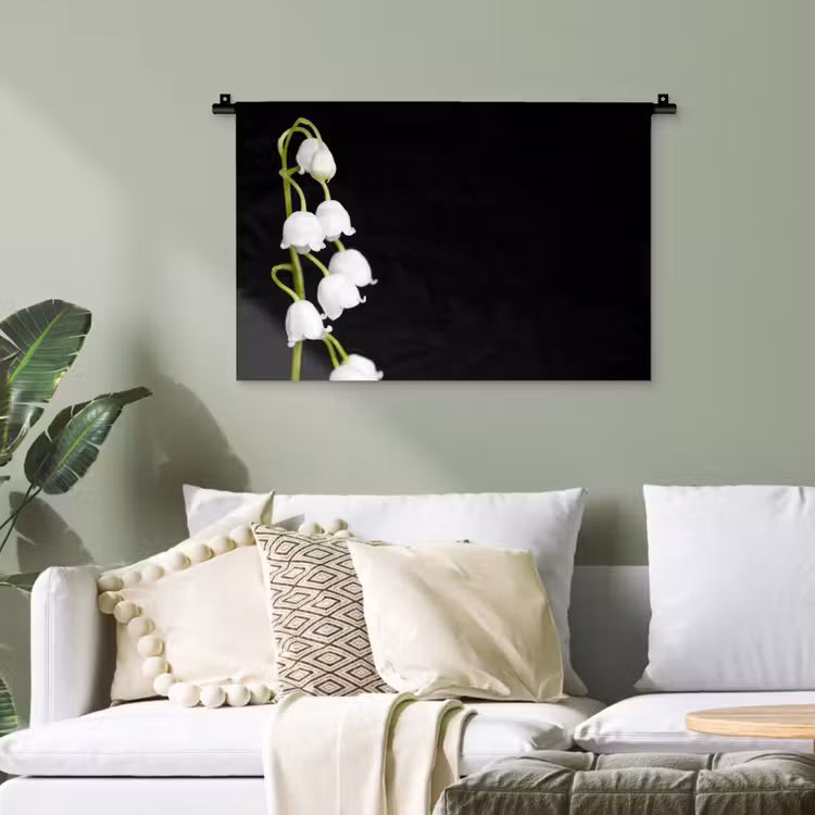 Lelietjes van dalen - Bloemen - Zwart - Flora Wandkleed katoen klein -sfeer7