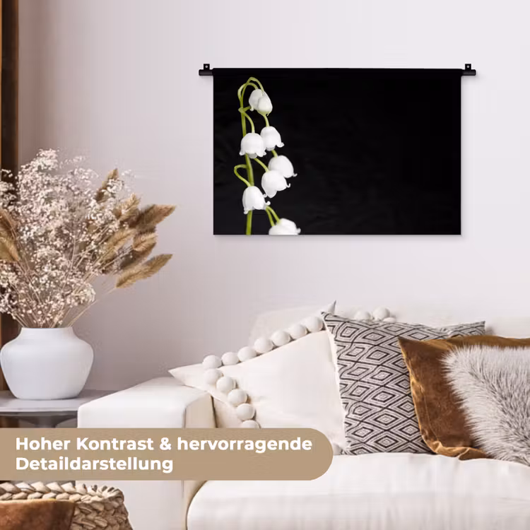 Lelietjes van dalen - Bloemen - Zwart - Flora Wandkleed katoen klein -tsfeer1_DE