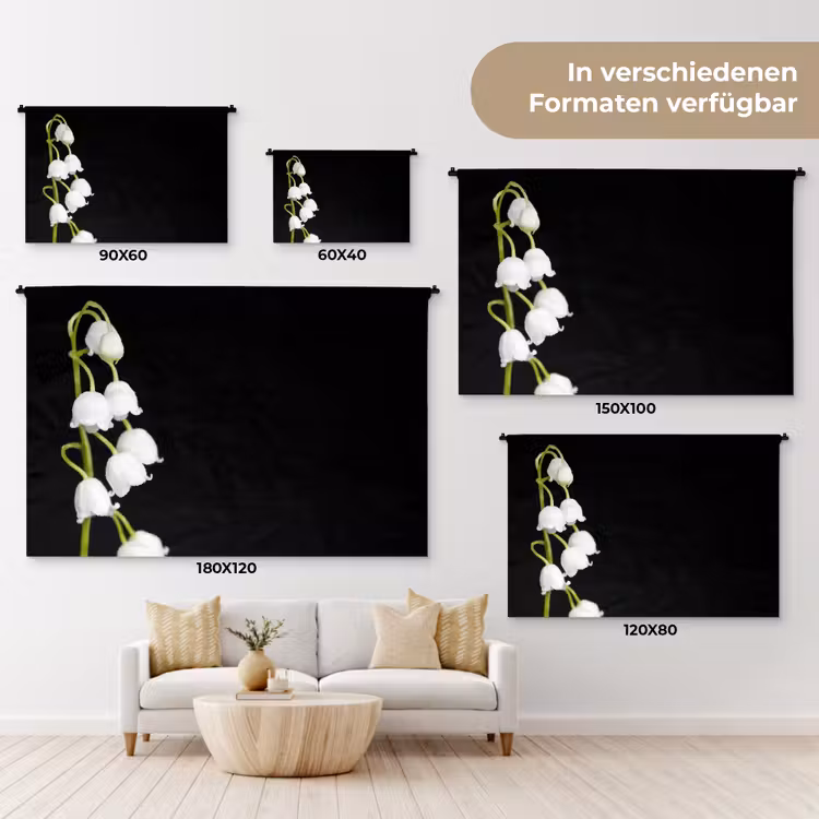 Lelietjes van dalen - Bloemen - Zwart - Flora Wandkleed katoen klein -tsfeer8_DE