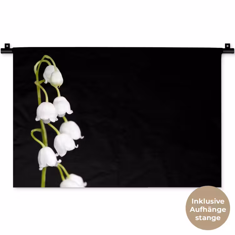 Lelietjes van dalen - Bloemen - Zwart - Flora Wandkleed katoen klein -t3d_DE