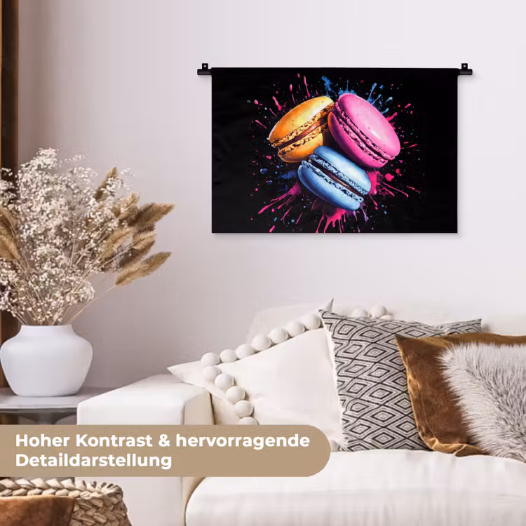 Macarons - Dessert - Graffiti - Kleurrijk - Roze - Blauw - Geel Wandkleed katoen klein -tsfeer1_DE