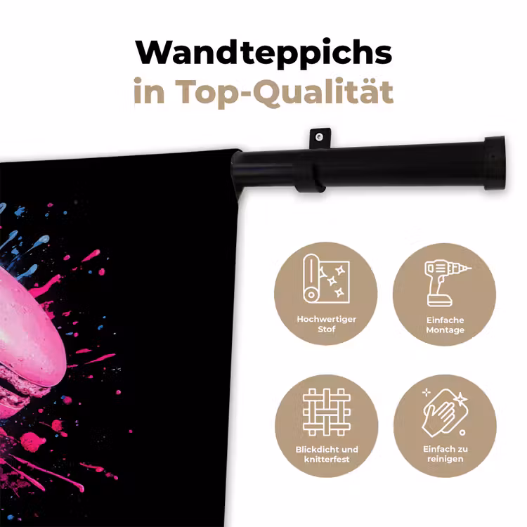 Macarons - Dessert - Graffiti - Kleurrijk - Roze - Blauw - Geel Wandkleed katoen klein -tsfeer2_DE