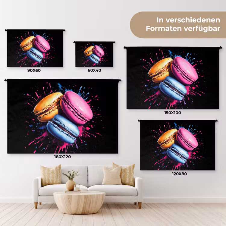 Macarons - Dessert - Graffiti - Kleurrijk - Roze - Blauw - Geel Wandkleed katoen klein -tsfeer8_DE