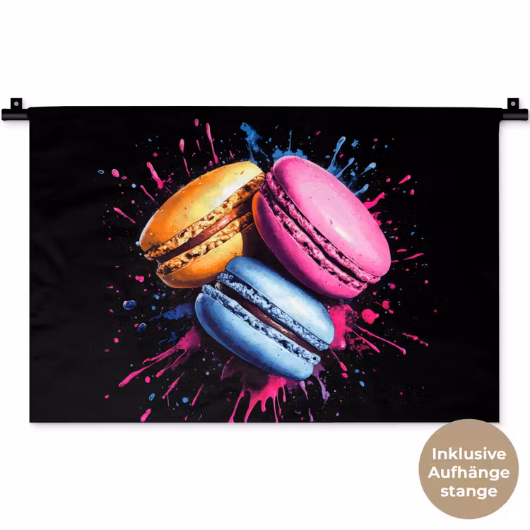 Macarons - Dessert - Graffiti - Kleurrijk - Roze - Blauw - Geel Wandkleed katoen klein -t3d_DE