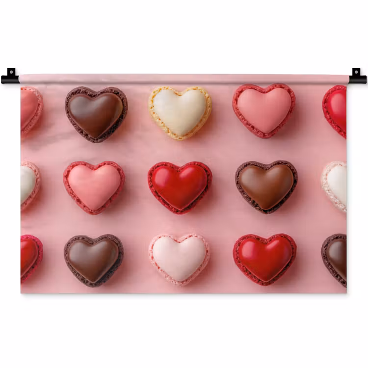 Macarons - Hartjes - Kleurrijk - Roze Wandkleed katoen klein -zz3d