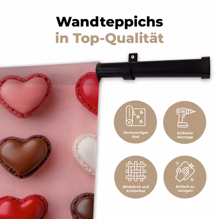 Macarons - Hartjes - Kleurrijk - Roze Wandkleed katoen klein -tsfeer2_DE